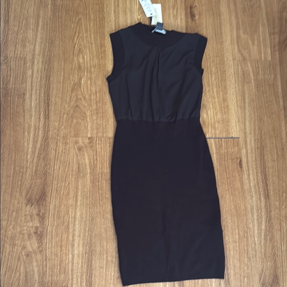 French Connection Black Sleeveless Mock Neck Midi Dress